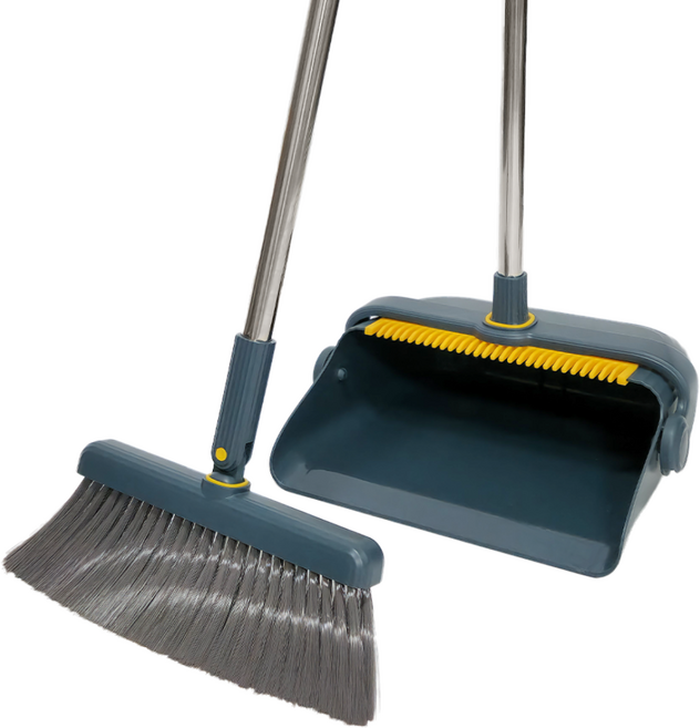 라프 실내 빗자루 쓰레받기 세트 슬림폴 각도조절 청소세트, 네이비 슬림폴, 1개