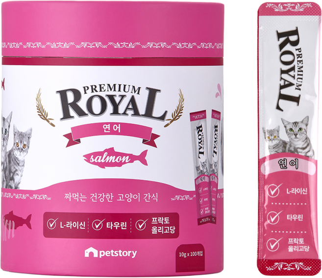 프리미엄로얄 고양이 스틱 간식 원통형 100p, 연어맛, 10g, 1개