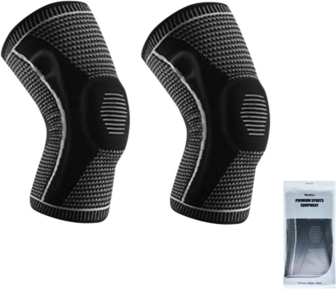 웰럽 프로 무릎보호대 WL-1052 헬스 등산 축구 테니스, 2세트, 블랙