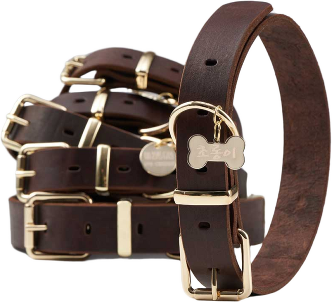 소가죽 실루엣 가죽목줄 소 중 대형견 목줄 이름각인, L, 1개