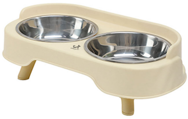 딩동펫 반려동물 소파 더블볼 스텐 식기 2구, 베이지, 1개