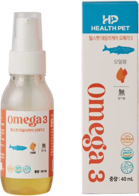 헬스펫 강아지 고양이 오메가3 피부 피모 눈물 DHA EPA 심혈관 오일형 영양제 40ml, 1개