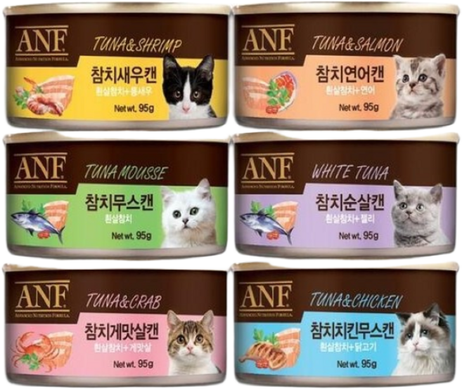 anf 고양이캔 95g 젤리타입 4종 무스타입 2종 24개, 혼합맛(흰살참치/게맛살)