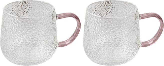 이태리 am 내열강화유리 해머톤 글라스 머그컵 머그잔 유리잔 유리컵 커피잔 물잔 물컵, 핑크, 2개, 350ml 글라스
