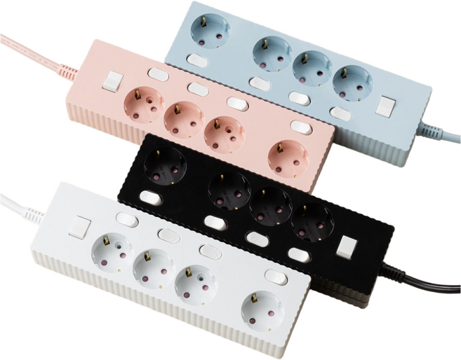 쿠폰19% 파워존 자동소화 웨이브 멀티탭 콘센트 화재예방 개별 절전 과부하차단 4구, 자동소화 개별 4구 파스텔블루, 1개, 7m