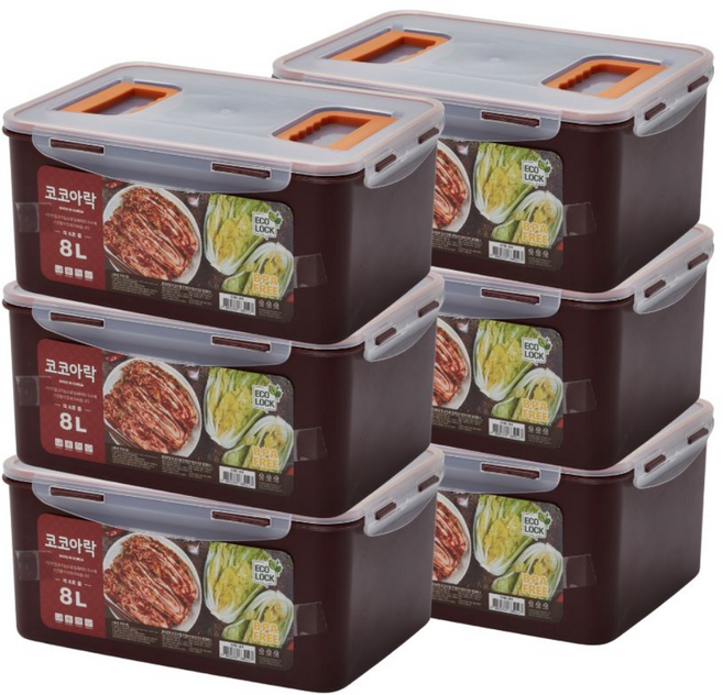 [생담] 진공 다용도 코코아락 김치통 3+3 김장 보관 밀폐용기 8L, 6개