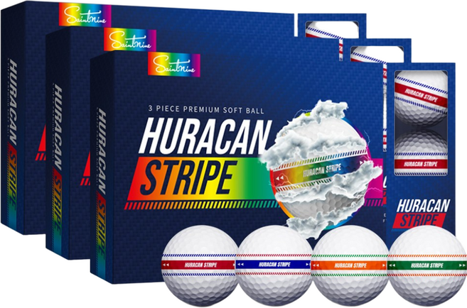 세인트나인 골프공 우라칸 스트라이프 3피스, 멀티 (레.오.그.블), 3개, 12개입