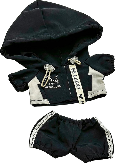 20CM 인형용 스카이블루 후드 트랙수트 세트 방풍 소재 조거팬츠 포함 인형 스포츠 코디, black, 1개