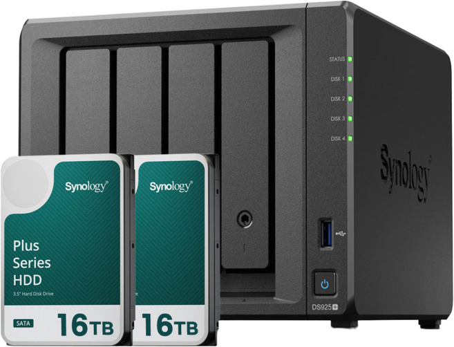[ 시놀로지 공식총판 ] 시놀로지 나스 DS925+4bay [32TB]HAT3310-16TBX2EA 합본 기업용 NAS