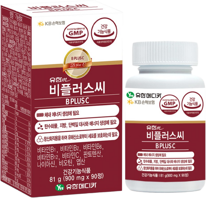 유한 비플러스씨 비타민B 비타민C 비컴플렉스 활력비타민 피로회복, 90정, 2개