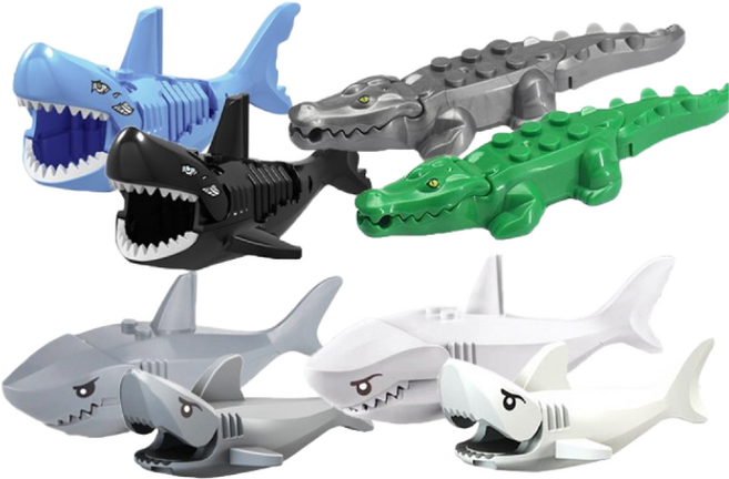 악어/상어 8종 호환블록 동물 브릭피규어 취미/수집/장식/컬렉션용 커스텀 블록피겨, 1개, 09. 악어상어 8종 세트