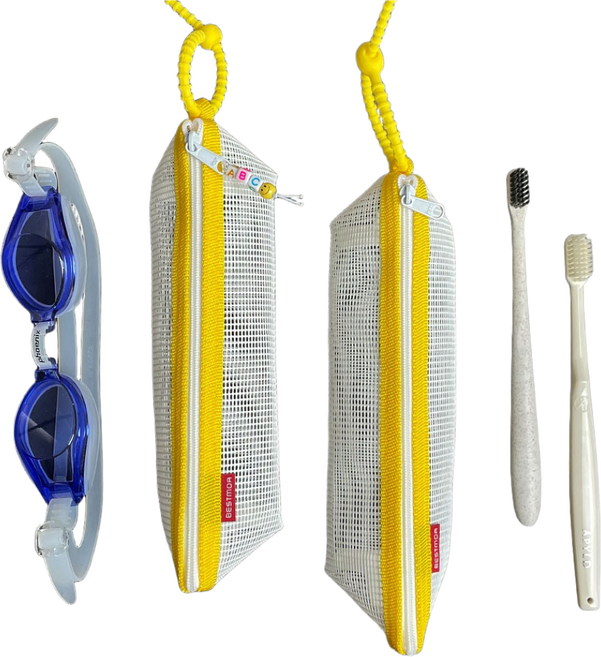 [국내산] 심플한 메쉬 휴대용칫솔케이스 여행용칫솔케이스 전동칫솔케이스 전동칫솔보관 9color, 1개, 노랑흰색