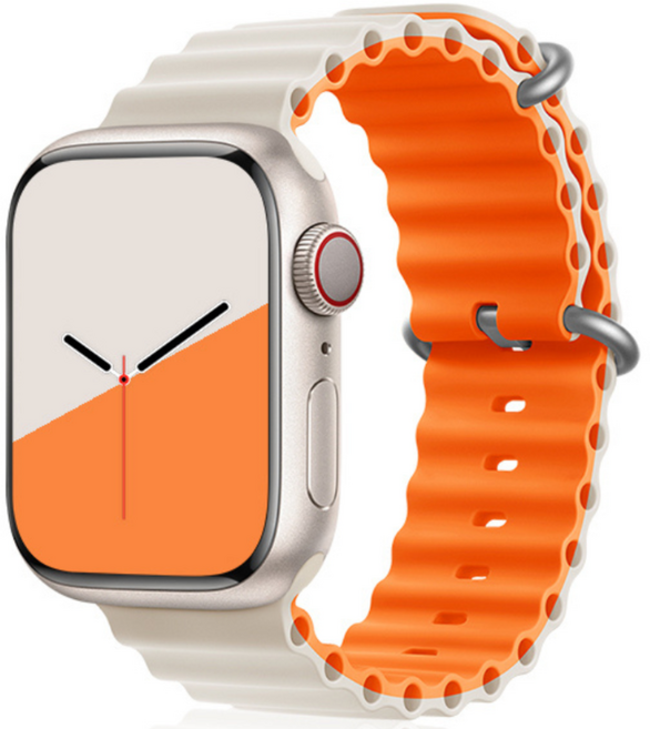 Fegwilde 애플워치 호환 워터 실리콘 스트랩 오션밴드 울트라 1/2/3 49/46/45/44/42/41/40/38mm 11 10 9 8 7 6 5 3 SE1/2/3 밴드, 별빛+주황, 1개