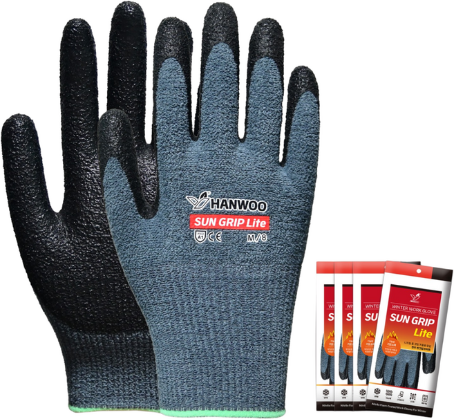 한우 겨울용 썬그립라이트 기모 NBR 코팅장갑 양손착용 세트, 3개