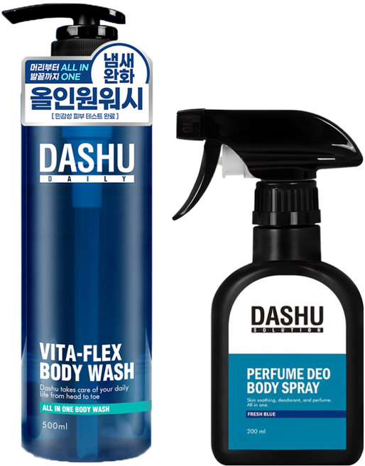 다슈 데일리 비타플렉스 올인원 바디워시 500ml + 솔루션 퍼퓸 데오드란트 바디스프레이 프레쉬블루 200ml, 1개