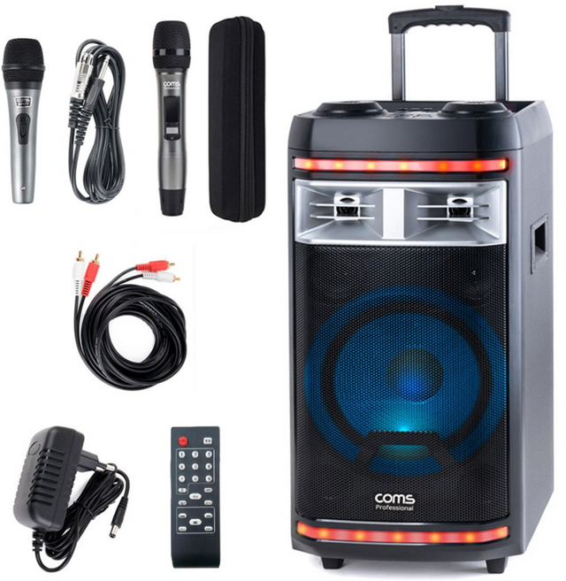 컴스 휴대용 블루투스 버스킹 앰프 스피커 노래방 마이크 CR400PBS 세트, 3. 스피커+유선마이크1+무선마이크1 합2개+케이블
