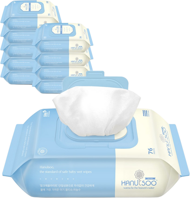 하늘수 퓨어 아기 물티슈 캡형, 55g, 76매, 10개