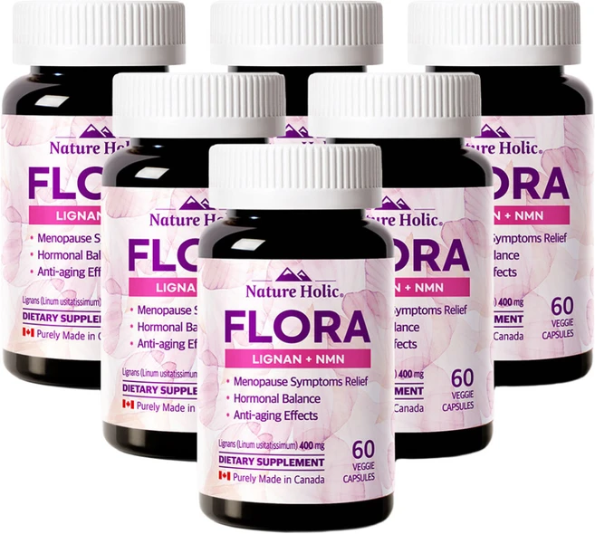 네이처홀릭 캐나다 직구 여성 갱년기 영양제 리그난 + NMN 엔엠엔 Flora 플로라 6병 총360캡슐, 6개, 60정 - 쿠팡