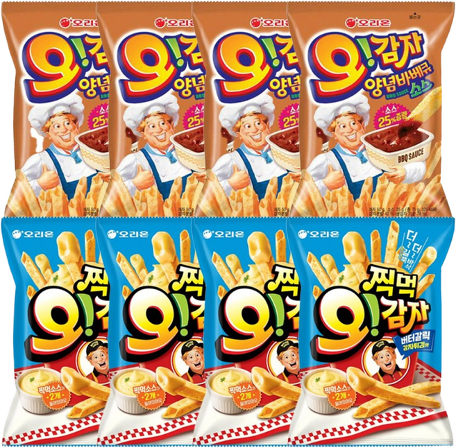 오리온 오감자 찍먹 버터갈릭감자튀김맛 64g+양념바베큐 75g, 4세트, 139g
