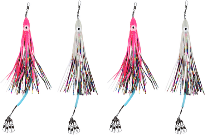 레저킹 반짝이 꼴뚜기 문어채비 4개세트 문어낚시용품, 핑크-골드, 1세트, 50g