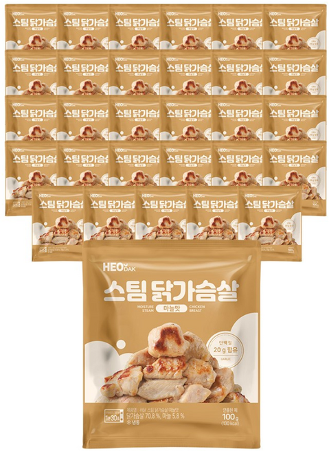 허닭 스팀 닭가슴살 마늘맛 100g, 30개