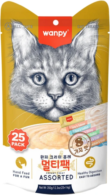 완피 크리미 퓨레 고양이 츄르 25P 대용량, 멀티팩, 1세트, 350g - 쿠팡