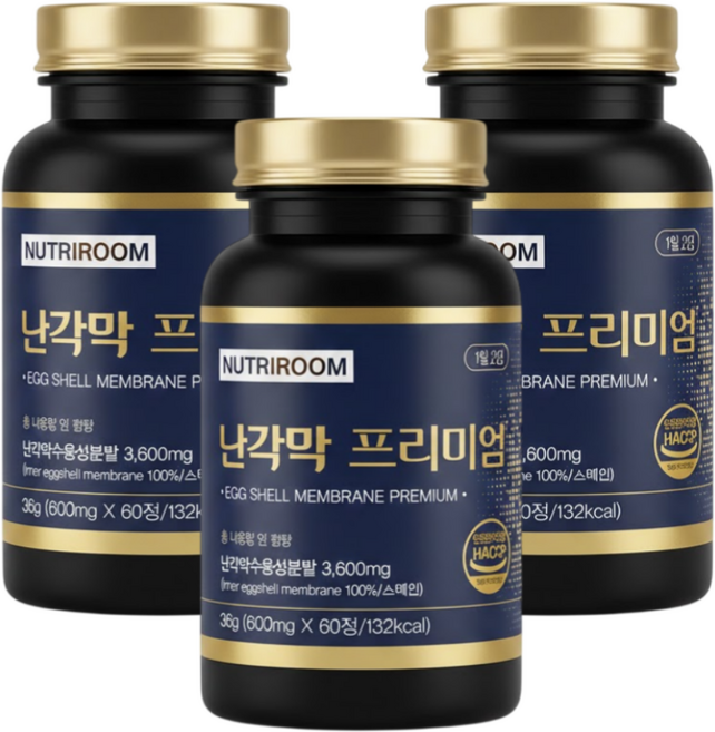 관절연골엔 수용성 난각막 가수분해물 식약청인증 콘드로이친 글루코사민 엘라스틴 영양제, 3개, 60정