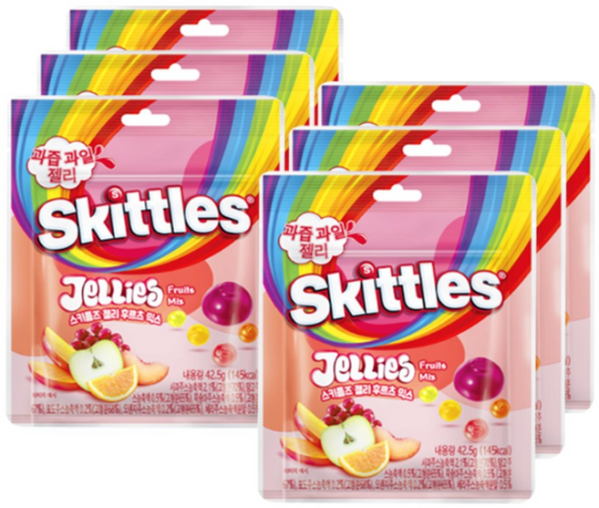 스키틀즈 젤리 후르츠 믹스, 42.5g, 6개