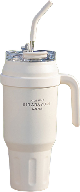 에코럭키 스트로우 빅 텀블러 1250ml 1380ml 대용량 스텐 진공 보온 보냉, 스트로우 빅 텀블러-아이보리, 1개