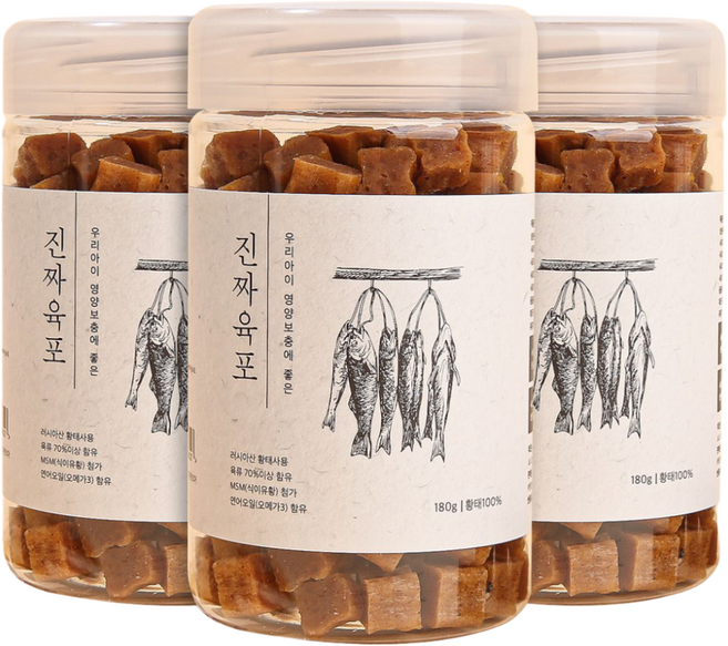 진짜육포 강아지 간식 져키 180g, 황태, 3개