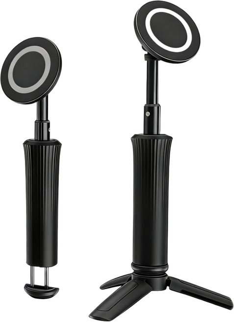 2in1 맥세이프 미니 삼각대 기내용 여행용 접이식 거치대 360도 자유각도 설정 휴대용 초소형, 1개, 블랙