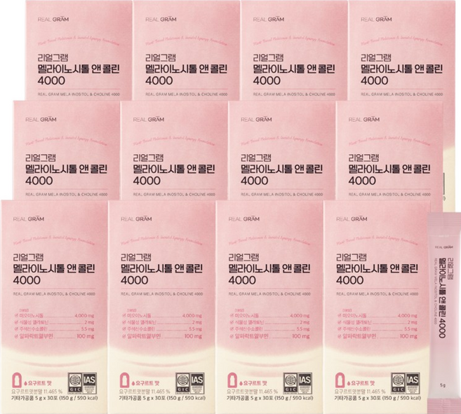 리얼그램 멜라이노시톨 미오이노시톨 4000 멜라토닌 수면 알파락트알부민 엽산 비타민, 12박스, 30회분