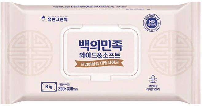 유한그린텍 백의민족 대형 물티슈 60매 3팩 캡형 200x300mm 특대형 간병용 생분해 두꺼운 저자극 자연 생분해, 3개 - 쿠팡