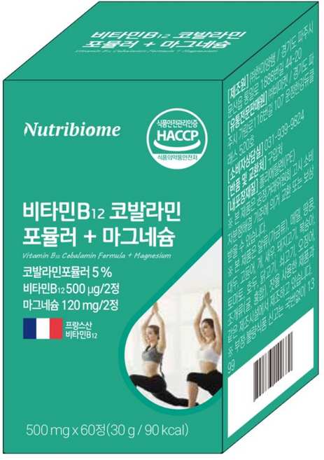뉴트리바이옴(뉴바옴) 비타민 B12 코발라민 포뮬러 + 마그네슘 세인트존스워트 영양제 엽산대사에 필요, 1개, 60정
