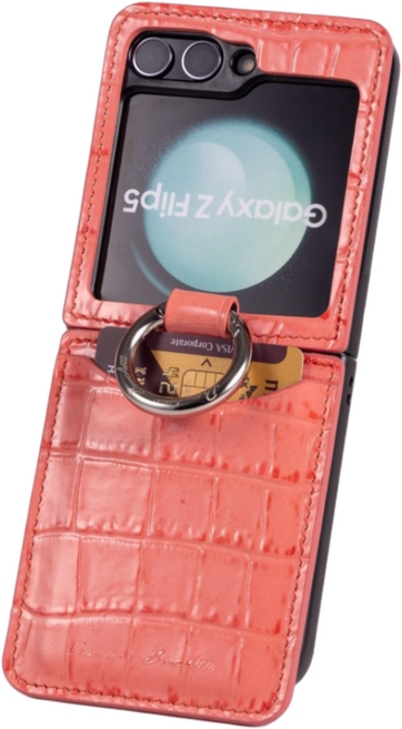 본아띠 POLARIS 천연소가죽 크로커다일 힌지보호 카드 지갑 갤럭시 Z플립 케이스