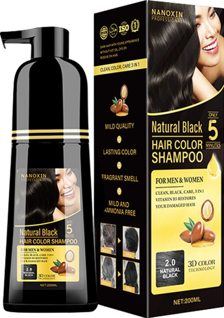 나녹신 프로페셔널 간편하고 빠른 컬러체인지 염색샴푸 200ml, 내추럴블랙, 1개