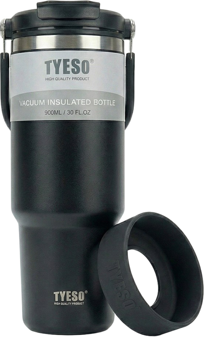 대용량 1리터텀블러 보냉보온 스텐 빨대텀블러 손잡이텀블러 운동 2리터, 텀블러 중900m, 블랙, 1개