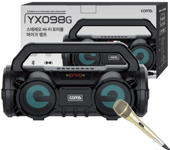 스테레오 Hi-Fi 포터블 마이크 앰프 블루투스5.0 스피커 최대출력 20W(노래방 FM라디오 AUX USB MP3)YX098 휴대용세트, YX098G 고급형 마이크세트