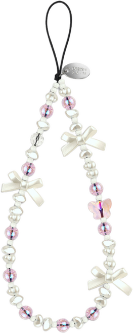 디자인스킨 비즈 핸드스트랩, 1개, 진주리본/퍼플