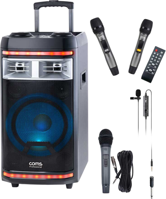 컴스 에이포트 이동식 블루투스 버스킹 앰프 스피커(UHF 듀얼 무선 마이크) CR400P세트 전문가용, CR400PS2(유선1개+핀1개+UHF마이크2개 포함)