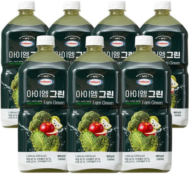 보넬드 아이엠 그린 100% NFC 착즙주스, 7개, 1L