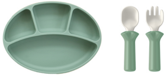 블루마마 모두얌 실리콘 스푼 + 포크 + 흡착식판 + 스푼포크 케이스, 민트, 1세트