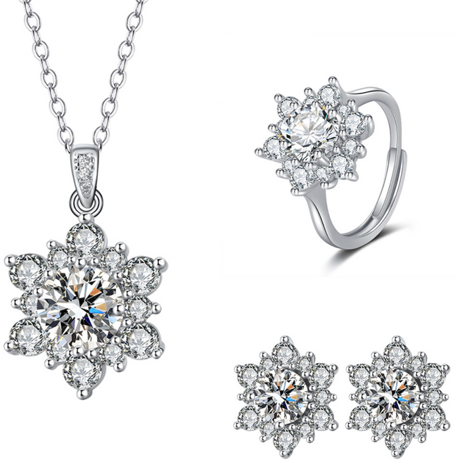 FANSYLI 모이사나이트 목걸이 귀걸이 반지 세트 인조 다이아몬드 결혼반지 큐빅 목걸이 14K 18K 골드 귀걸이 웨딩 신부 쥬얼리 세트0516F03