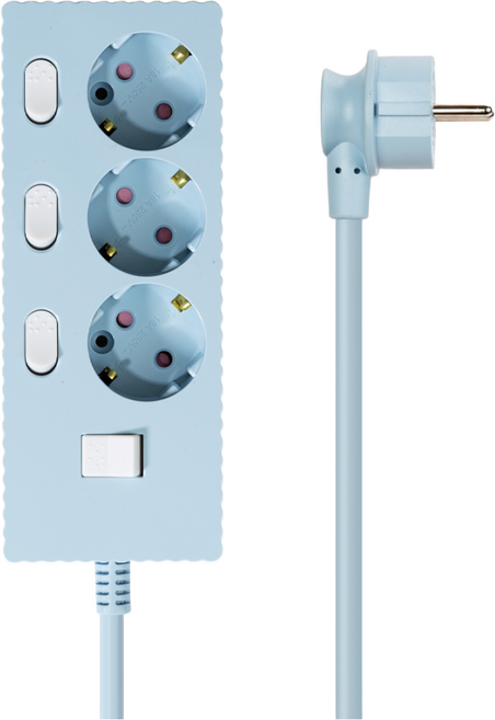 파워존 자동소화 4000W 고용량 웨이브 개별스위치 과부하차단 3구 멀티탭 50cm 1.5m 3m 5m 7m, 자동소화 개별스위치 3구 5m 파스텔블루, 1개