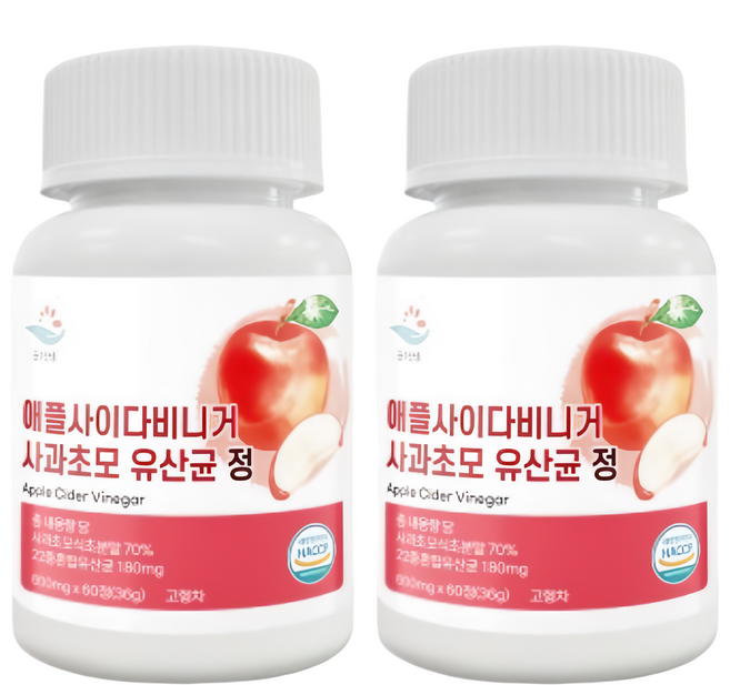 식약처인증 순수한줌 애플사이다비니거 사과초모 유산균 정, 2개, 60정