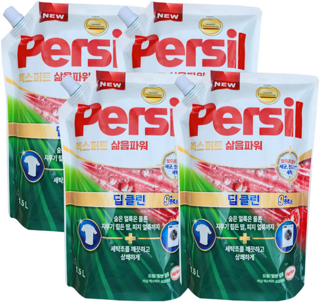 헨켈 퍼실 엑스퍼트 삶음파워 액체세탁세제 일반드럼겸용 리필, 1.5L, 4개