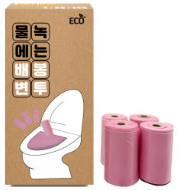 물에녹는 배변봉투 변기에 버리는 풉백 강아지 똥츄 푸푸백, 핑크, 1박스, 40개입