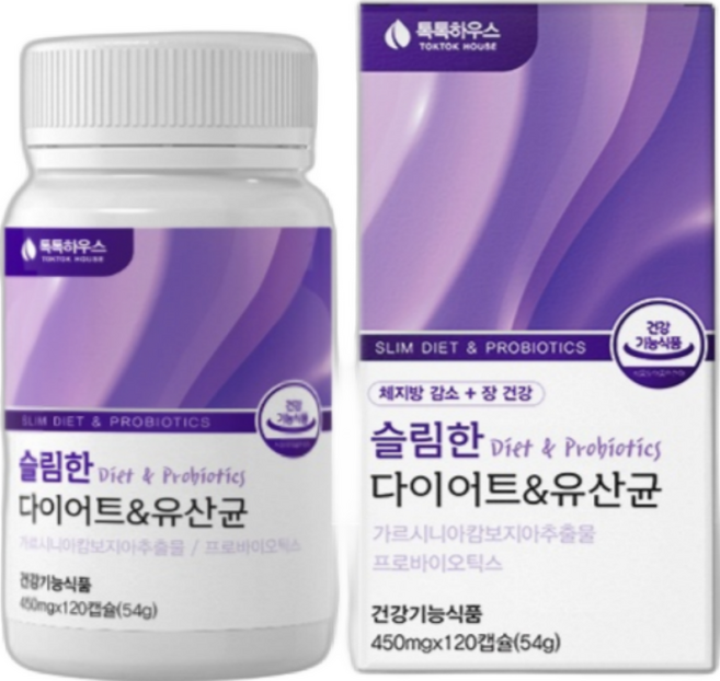 톡톡하우스 다이어트 유산균 식약청 인증 비피더스 3종 b3 슬림 핏 엔 체지방 감소 가르시니아 락토바실러스, 1개, 120정