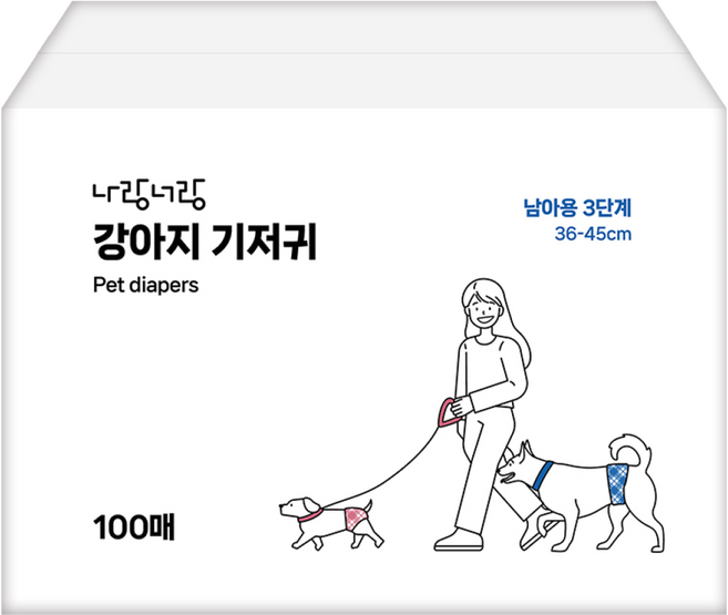 나랑너랑 남아용 강아지 기저귀, 중형, 1개, 100개입