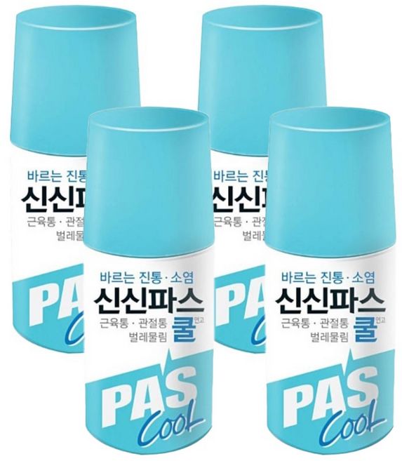 신신제약 대리점전용 롤파스 바르는 진통 소염 연고 쿨파스 물파스 롤온타입, 1세트, 4개입